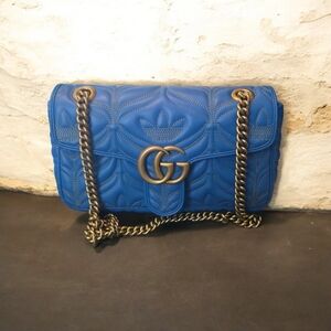 Gucci X Adidas Calfskin Matelasse GG Marmont Shoulder Bag Blue